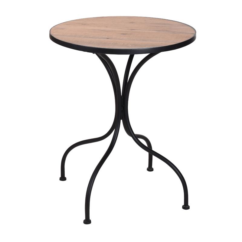 Tavolo da Bistro in metallo Nero con decoro effetto legno